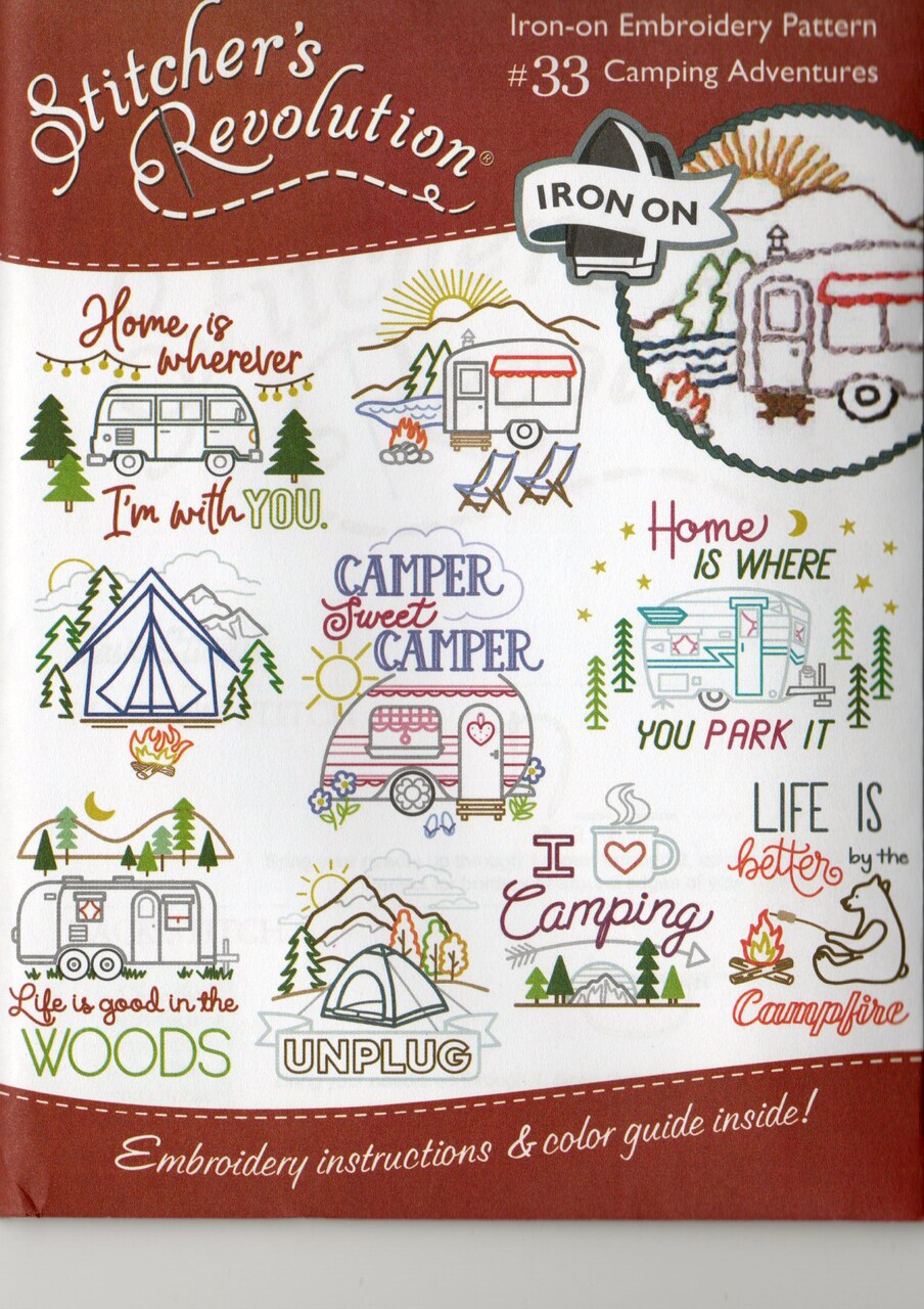 Stitcher's Revolution Camping Adventures SR33 embroidery iron on pattern